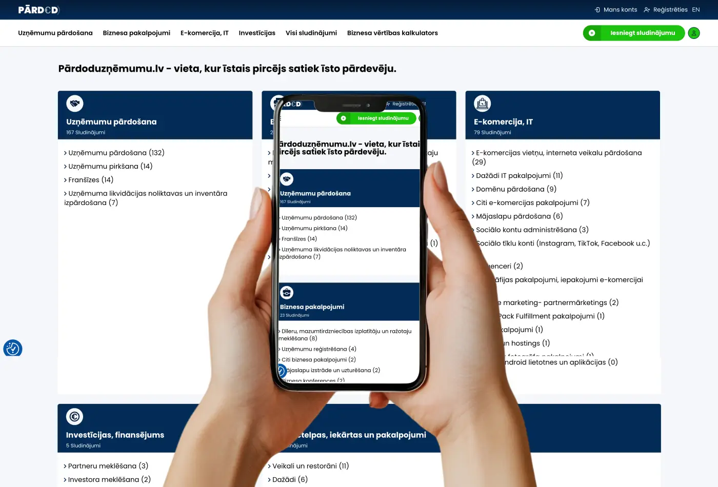 Sludinājumu portāla izveide izstrāde Biznesa pārdošana